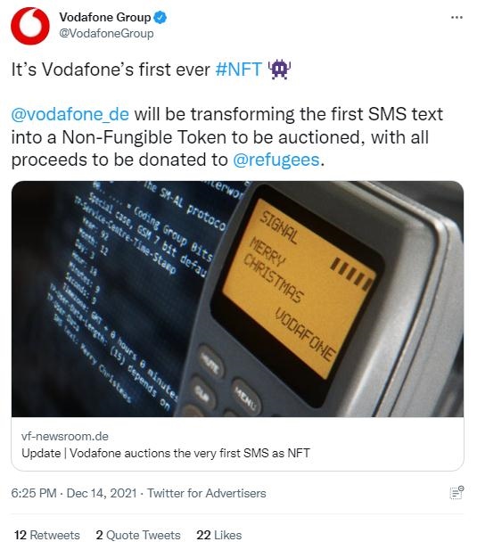 英國沃達(dá)豐公司也表示，計(jì)劃將拍賣所得全部捐贈(zèng)給聯(lián)合國難民署，以支持那些被迫逃離家園的人。(圖片來源：英國沃達(dá)豐公司社交媒體截圖)