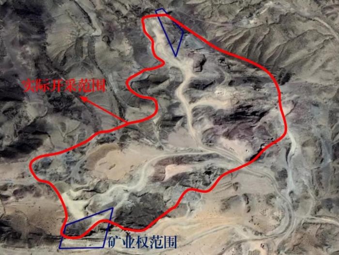 2021年5月的衛(wèi)星遙感影像顯示，白土崗子石料廠礦業(yè)權面積僅16.65畝，越界開采達207畝，超出12.4倍