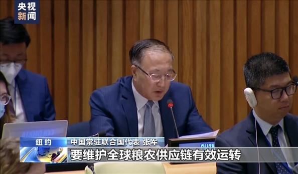 △2022年7月，第76屆聯(lián)合國(guó)大會(huì)舉行高級(jí)別特別會(huì)議?！叭虬l(fā)展倡議之友小組”就糧食安全問(wèn)題闡述小組成員共同立場(chǎng)。
