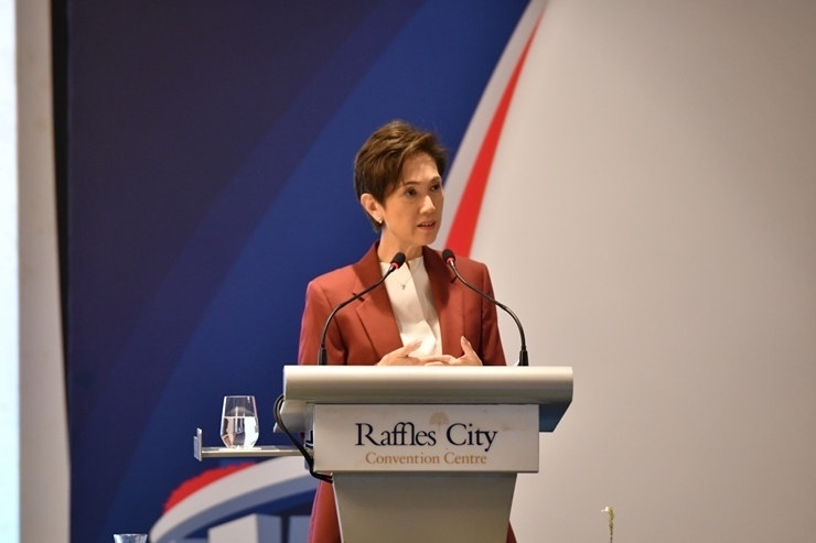 新加坡通訊及新聞部長(zhǎng)兼內(nèi)政部第二部長(zhǎng)楊莉明。新加坡南洋理工大學(xué)供圖