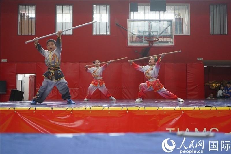 圖為開幕式現(xiàn)場兒童武術(shù)表演。人民網(wǎng)記者 許放攝