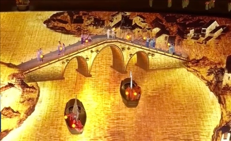 △9月23日，杭州第19屆亞洲運(yùn)動(dòng)會(huì)開幕式現(xiàn)場的拱宸橋形象。