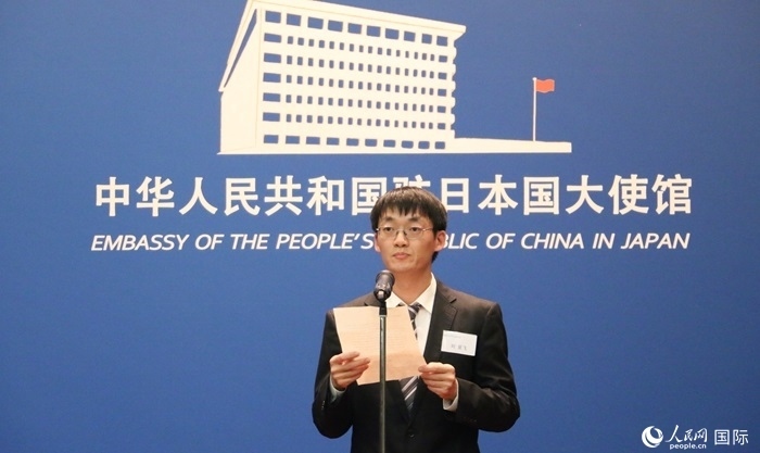 獲獎(jiǎng)學(xué)生代表、大阪大學(xué)博士生劉亞飛發(fā)表感言。人民網(wǎng) 許可攝