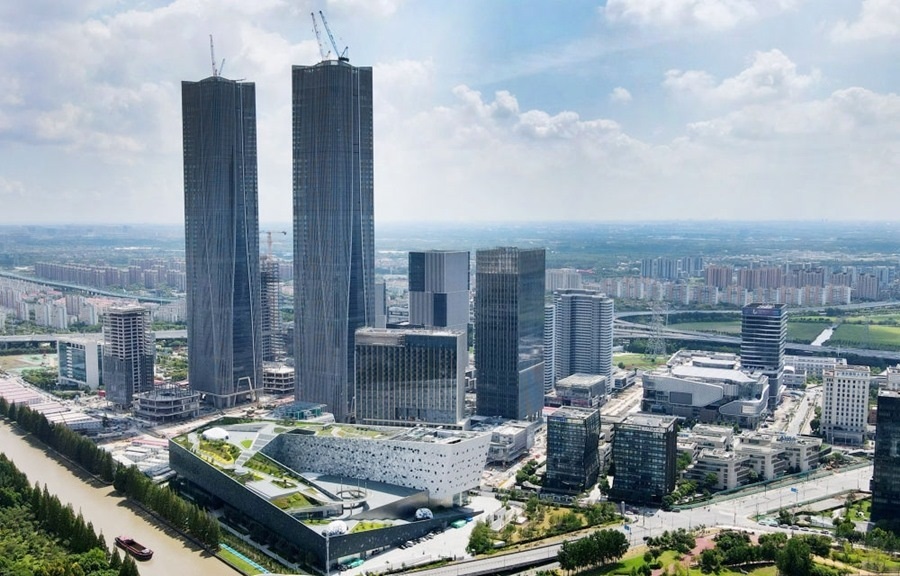 位于上海浦東新區(qū)的張江科學(xué)會堂（前）（2023年9月10日攝，無人機(jī)照片）。