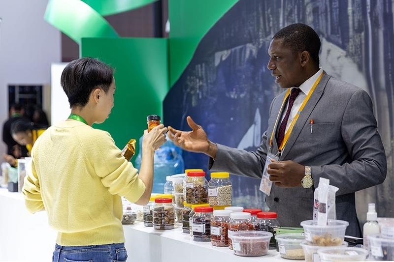 △2023年11月7日，在進(jìn)博會(huì)國(guó)家館尼日利亞館，展商介紹尼日利亞產(chǎn)品。