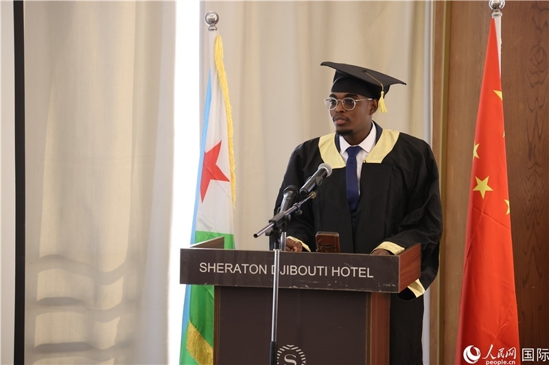 吉布提魯班工坊2023屆畢業(yè)生代表發(fā)言。人民網(wǎng)記者 張志文攝