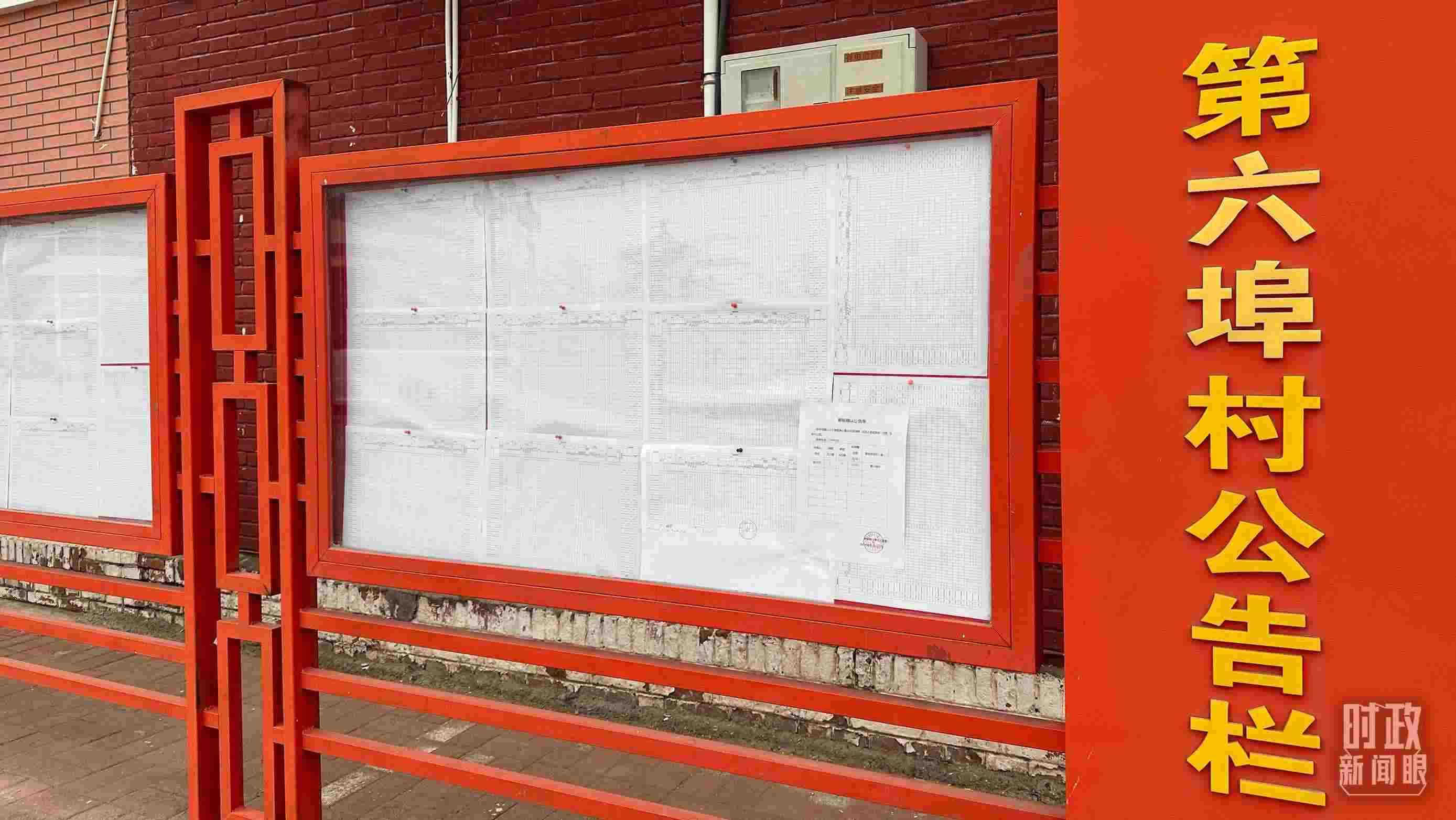 △第六埠村公告欄里張貼著“天津市2023年蓄滯洪區(qū)農(nóng)作物、經(jīng)濟(jì)林補(bǔ)償標(biāo)準(zhǔn)表”等。（總臺(tái)央視記者覃思拍攝）