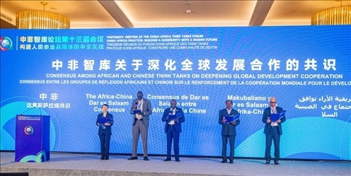 《中非智庫關(guān)于深化全球發(fā)展合作的共識》（又稱“中非達(dá)累斯薩拉姆共識”）發(fā)布。浙江師范大學(xué)非洲研究院供圖