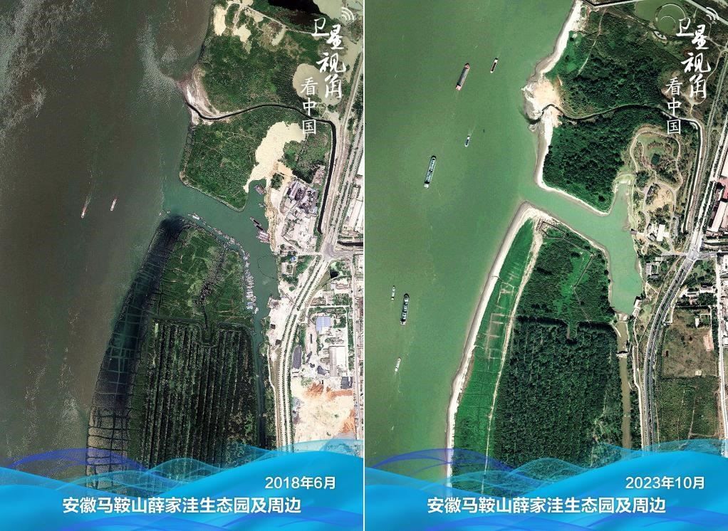 經(jīng)過整治后的安徽馬鞍山薛家洼生態(tài)園生機盎然。