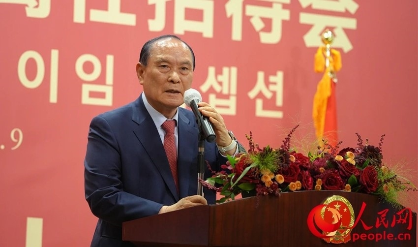 金漢圭在招待會(huì)上致辭。人民網(wǎng) 李帆攝