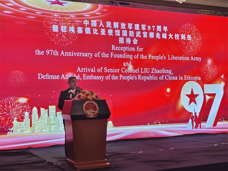 中國駐埃塞俄比亞使館國防武官柳兆峰致辭。攝影江絳