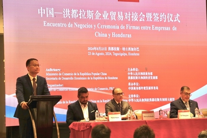 中國(guó)商務(wù)部外貿(mào)司司長(zhǎng)李興乾發(fā)表講話。埃內(nèi)斯托·多明戈斯攝