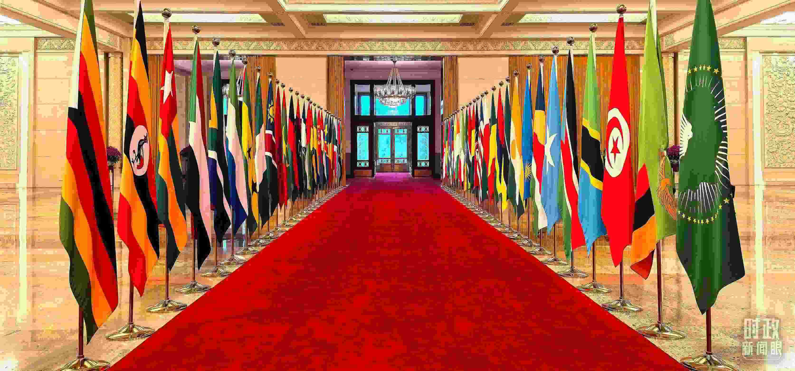 人民大會(huì)堂擺放的旗陣。（總臺(tái)央視記者馬超拍攝）