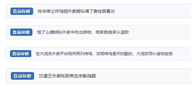 網(wǎng)友涉及外賣(mài)的相關(guān)投訴。（“人民投訴”用戶投訴截圖）