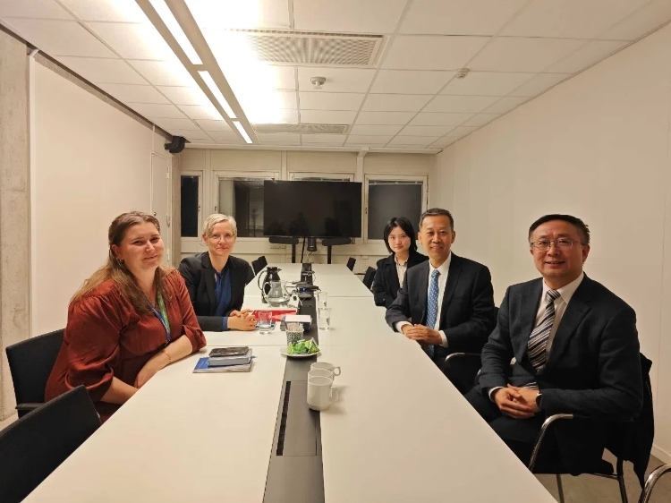 中國駐瑞典大使崔愛民會見瑞典聯(lián)合國教科文組織全國委員會秘書長。中國駐瑞典大使館供圖