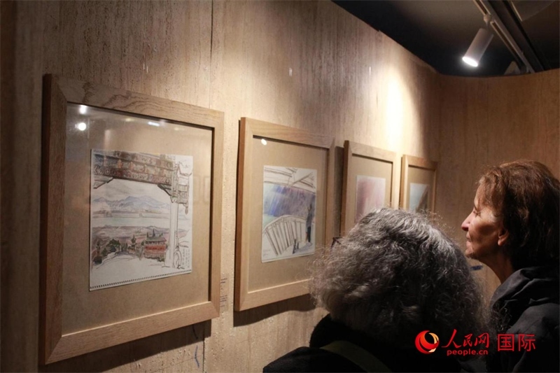 法國觀眾在欣賞展品。人民網(wǎng)記者 尚凱元攝