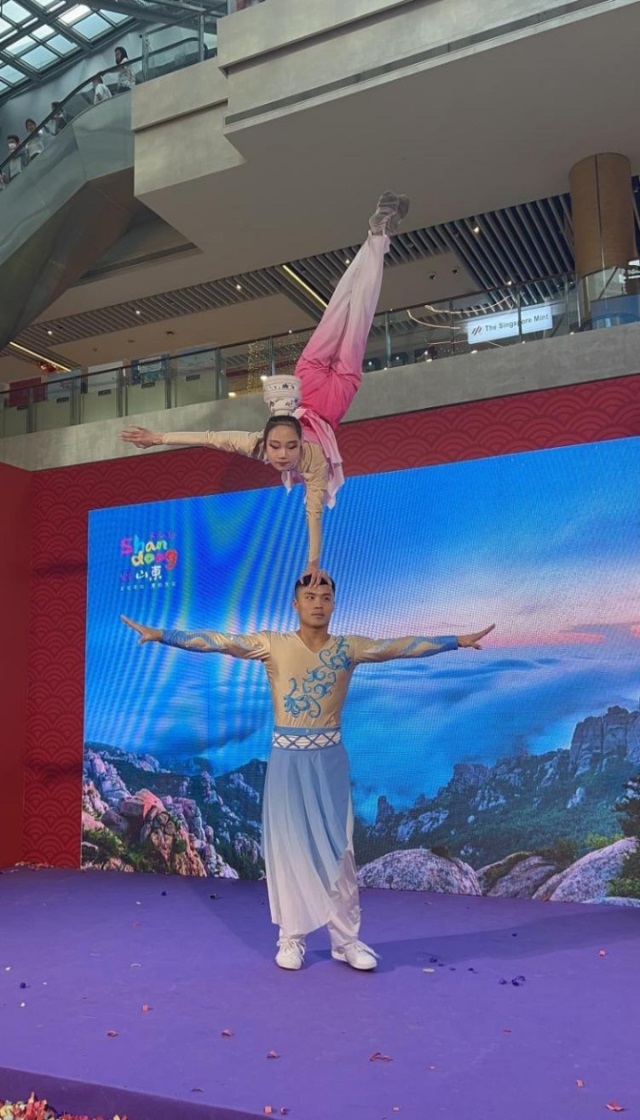 來自中國和新加坡的藝術(shù)團(tuán)體聯(lián)袂表演了歌舞、器樂、武術(shù)、雜技等多種形式的文藝節(jié)目?；顒又鬓k方供圖