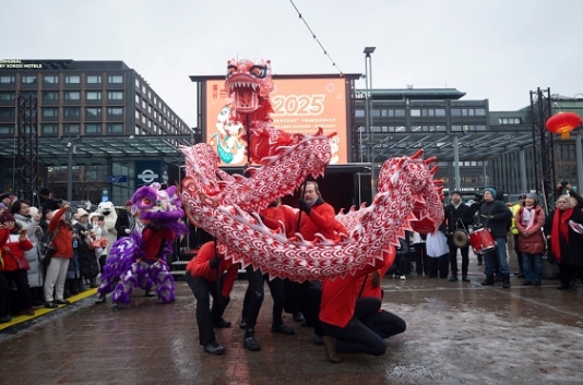 舞龍、舞獅表演。中國駐芬蘭大使館供圖