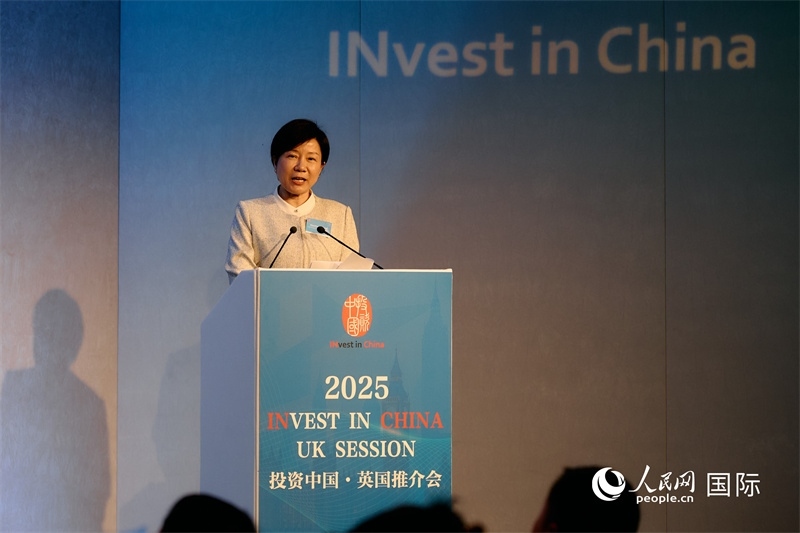 湖南省商務廳廳長龍小紅做商務工作情況推介。楊浩鵬攝。