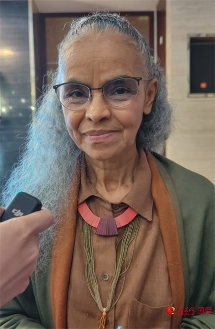 巴西環(huán)境與氣候部部長瑪麗娜·席爾瓦接受人民網采訪。人民網記者 符園園攝